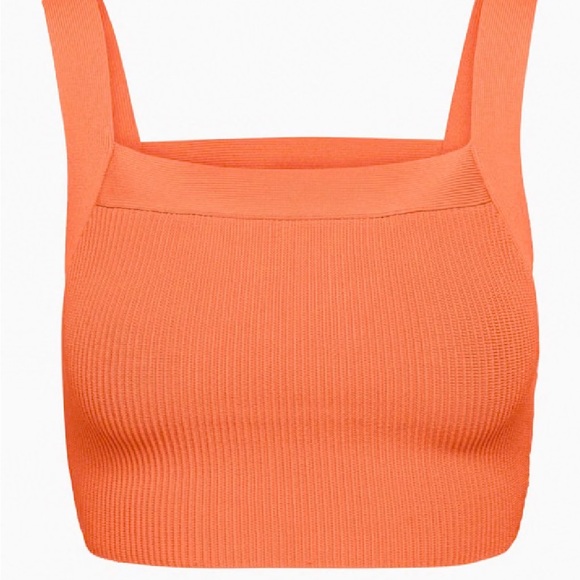 Aritzia Babaton sculpt knit tank 2XS orange square neck rib knit crop - Picture 2 of 10